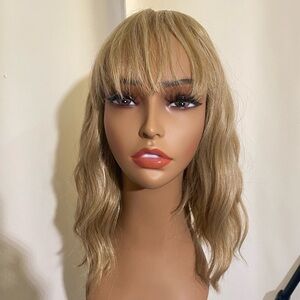 Golden Blonde Wavy Hair Wig with Bangs 14-15 inches